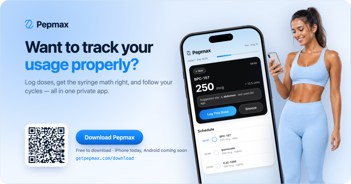 Pepmax post-purchase banner: “Want to track your usage properly?” with a QR code linking to the download page