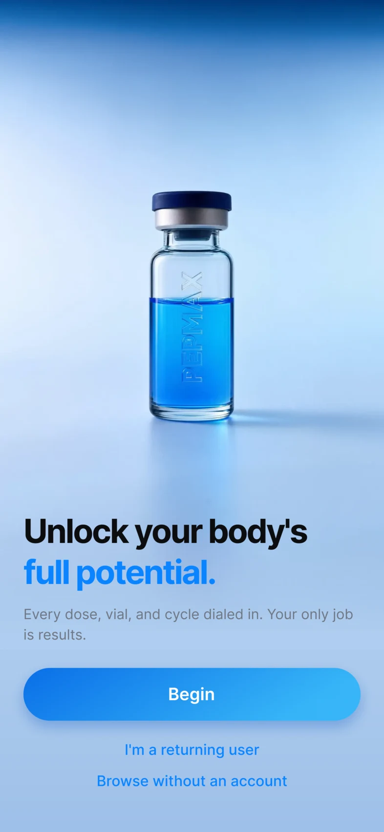 The Pepmax welcome screen